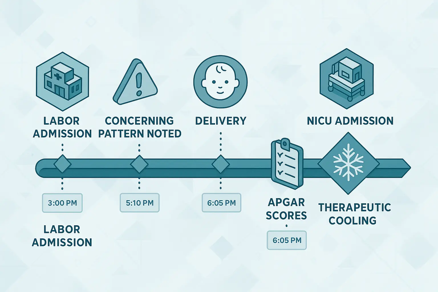 Timeline of key events for evaluating neonatal oxygen loss.