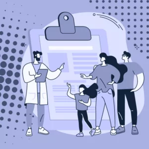 La imagen muestra a un grupo de personas interactuando con un portapapeles gigante, en el que una persona parece explicar o presentar el contenido del portapapeles a los demás, posiblemente en un entorno colaborativo o educativo.